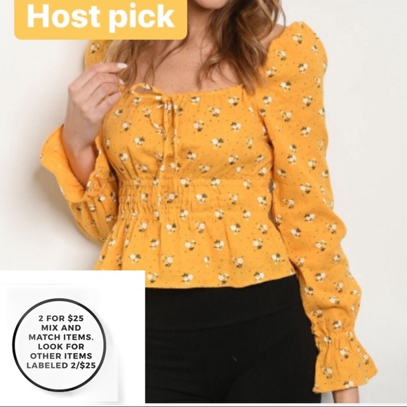 Wild Honey Tops - Wild Honey Cotton Peplum Top Yellow Floral
